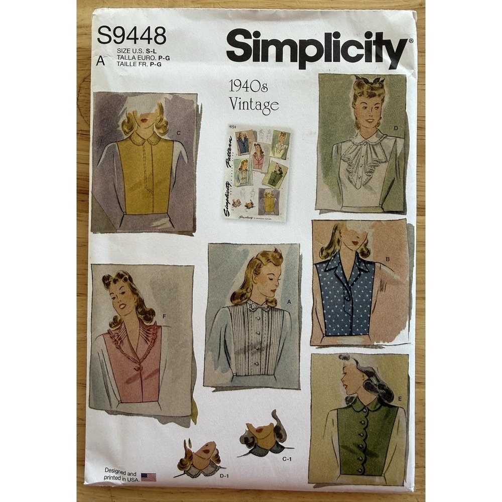 Simplicity Vintage 1940's Reproduction Pattern S9448‎ Misses' Dickey Set UC FF